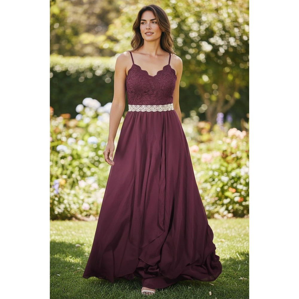 Celebrate DB Studio Maxi Dress Womens 8 Wine Burgundy Davids‎ Bridal Formal Gown